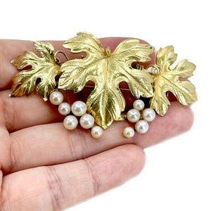 WWII Mikimoto Vintage Grape Japanese Cultured Saltwater Akoya Pearl Brooch- Sterling Silver Gold Plate
