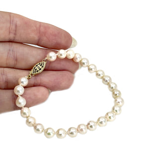 Vintage Baroque Japanese Saltwater Akoya Cultured Pearl Bracelet- 14K Yellow Gold Plate