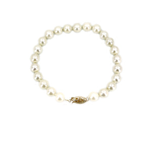 Vintage Large Japanese Saltwater Akoya Cultured Pearl Bracelet- 14K Yellow Gold Plate