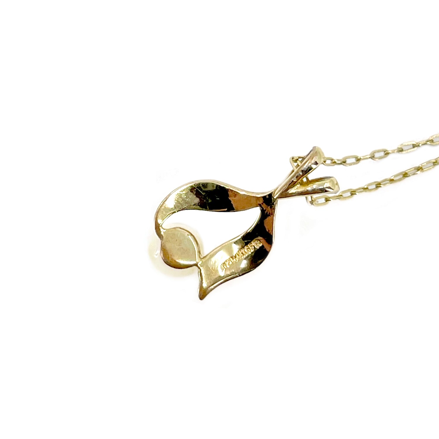 Leaf Vintage Modernist Japanese Saltwater Akoya Pearl Necklace- Gold Filled 17.75 Inch
