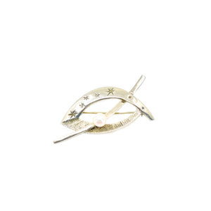 Atomic Era Modernist Gay Charm Designer Japanese Saltwater Akoya Pearl Vintage Brooch- Sterling Silver