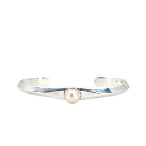 Geometric Vintage Cuff Japanese Saltwater Akoya Cultured Designer Pearl Bracelet- Sterling Silver