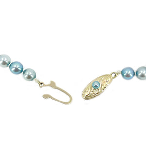 Vintage Deco Blue Japanese Cultured Akoya Pearl Graduated Engraved Necklace - 14K Yellow Gold 17 Inch