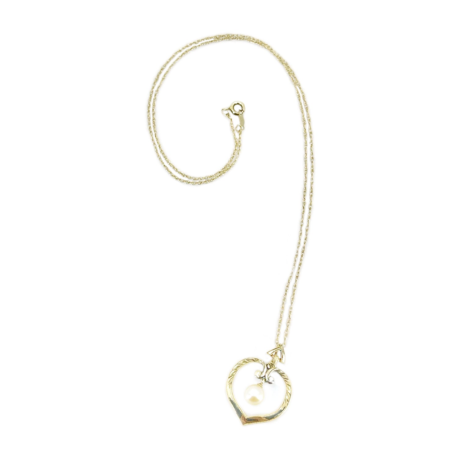 Mikimoto Deco Style Heart Vintage Japanese Saltwater Akoya Cultured Pearl Necklace- 14K Yellow Gold 18 Inch