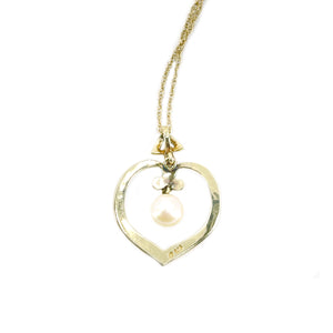 Mikimoto Deco Style Heart Vintage Japanese Saltwater Akoya Cultured Pearl Necklace- 14K Yellow Gold 18 Inch