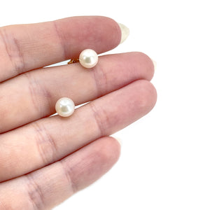Vintage Modern Akoya Saltwater Cultured Pearl Pierced Earrings M/L- 14K Yellow Gold