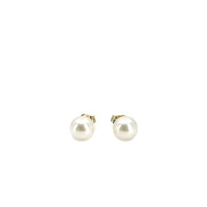 Vintage Modern Akoya Saltwater Cultured Pearl Pierced Earrings M/L- 14K Yellow Gold