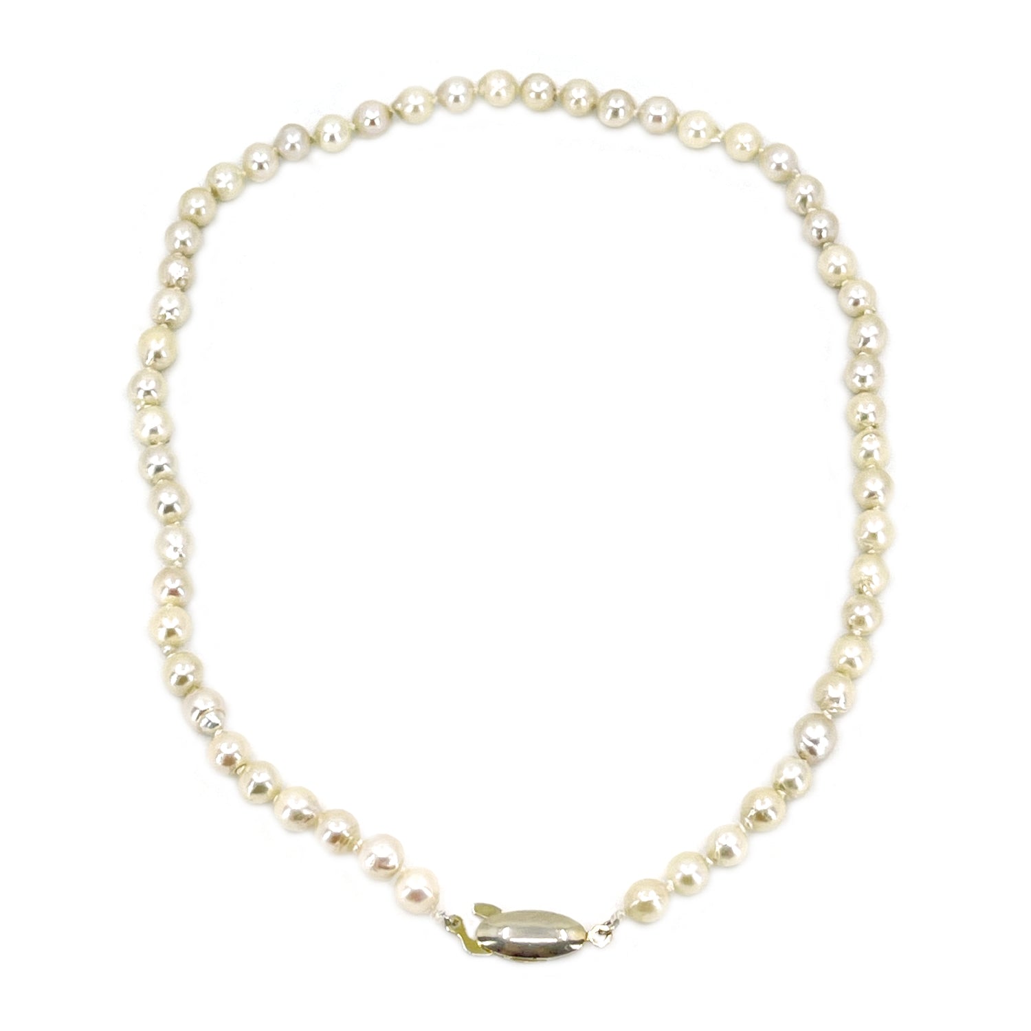 Choker Baroque Vintage Japanese Saltwater Cultured Akoya Pearl Necklace - Sterling Silver Gold Wash 15.50 Inch