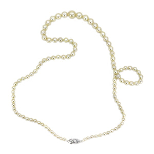 Golden Cream Japanese Saltwater Cultured Akoya Pearl Graduated Vintage Necklace - 10K White Gold 20 Inch