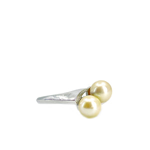 Bypass Japanese Golden Saltwater Cultured Akoya Pearl Ring- Sterling Silver Sz 8 1/2