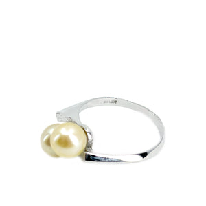 Bypass Japanese Golden Saltwater Cultured Akoya Pearl Ring- Sterling Silver Sz 8 1/2