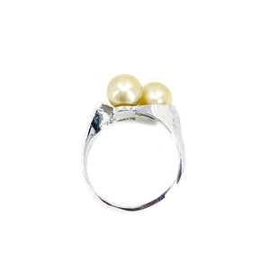 Bypass Japanese Golden Saltwater Cultured Akoya Pearl Ring- Sterling Silver Sz 8 1/2