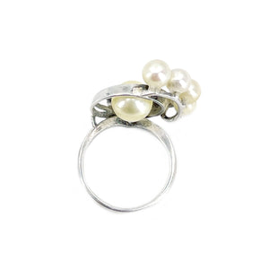 Art Nouveau Halo Japanese Saltwater Golden Akoya Cultured Pearl Ring- Sterling Silver Sz 5 3/4