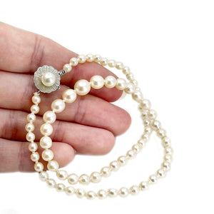Blossom Mid-Century Cultured Akoya Pearl Choker Strand - 14K White Gold 14.50 Inch