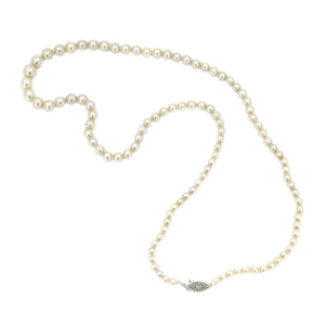 Mid-Century Modern Akoya Japanese Saltwater Cultured Pearl Graduated Necklace - 14K White Gold 19.50 Inch