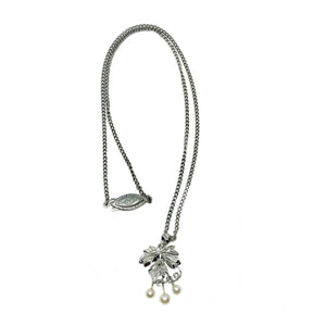 Grape Japanese Cultured Akoya Pearl Floral Pendant- Sterling Silver 15.50 Inch - Vintage Valuable Pearls