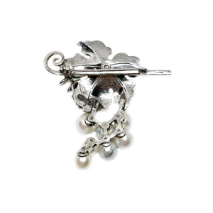 Grape Leaf Japanese Saltwater Akoya Pearl Brooch- Sterling Silver