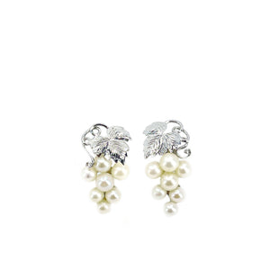 Engraved Grape Akoya Saltwater Cultured Pearl Screwback Earrings- Sterling Silver