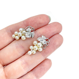 Engraved Grape Akoya Saltwater Cultured Pearl Screwback Earrings- Sterling Silver