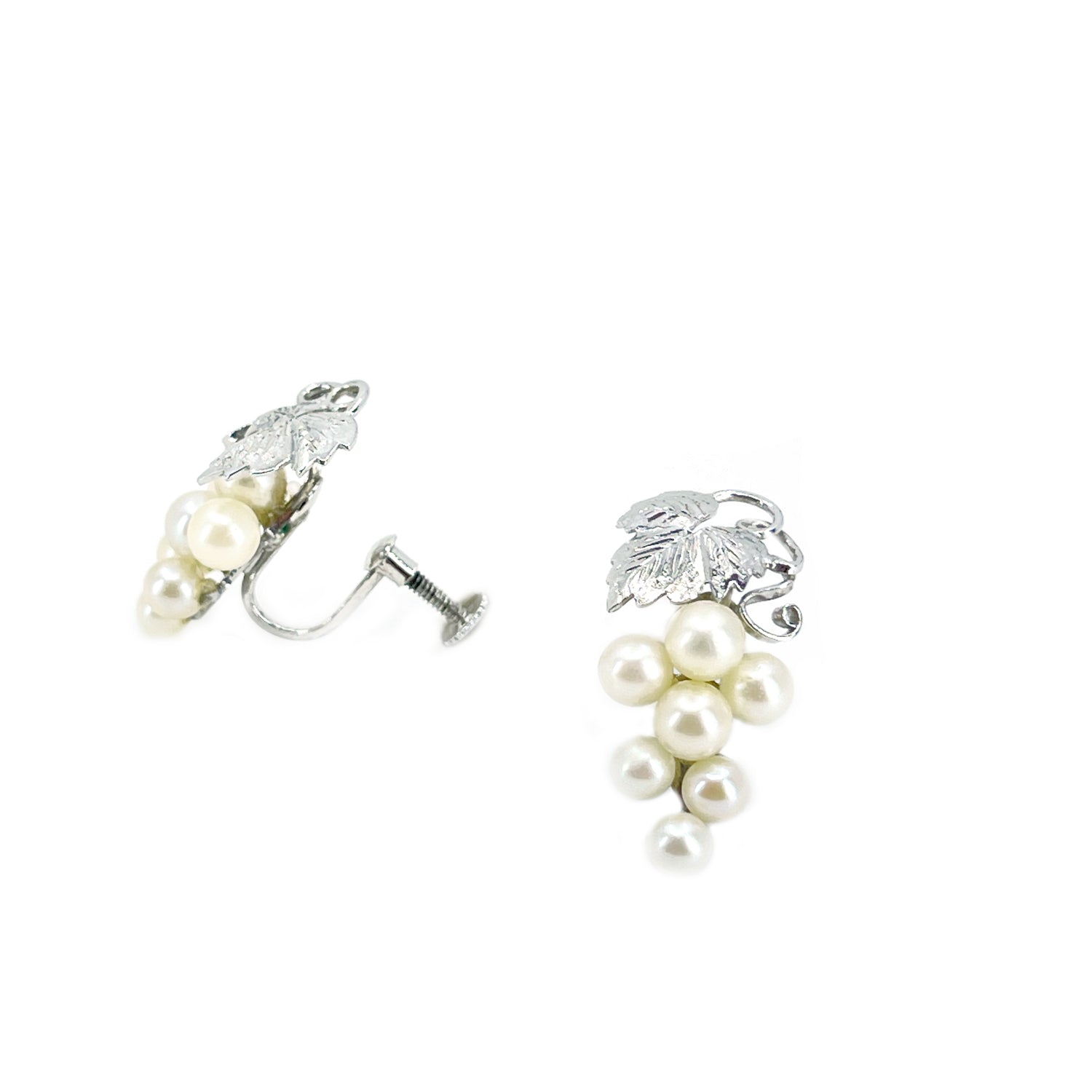 Engraved Grape Akoya Saltwater Cultured Pearl Screwback Earrings- Sterling Silver