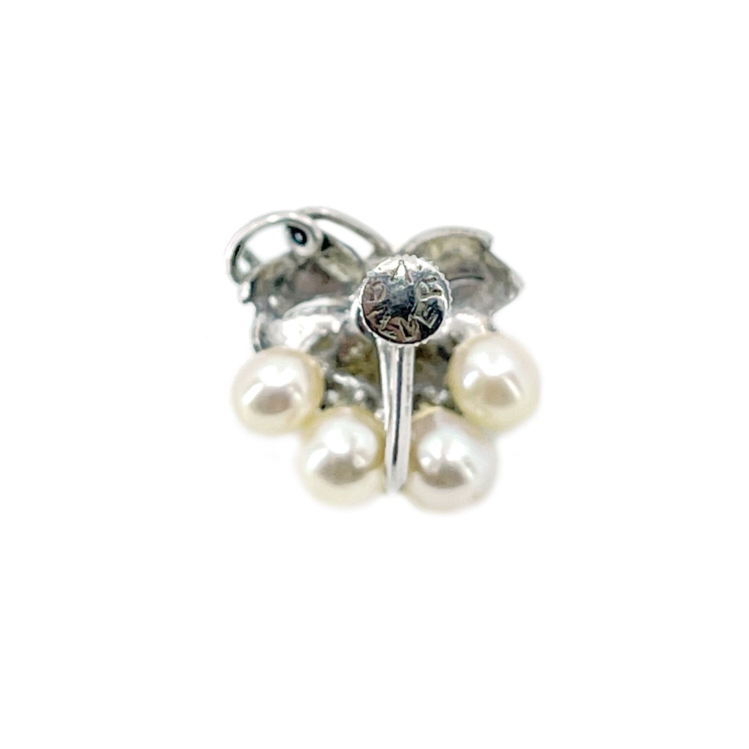 Grape Leaf Akoya Saltwater Cultured Pearl Vintage Screwback Earrings- Sterling Silver