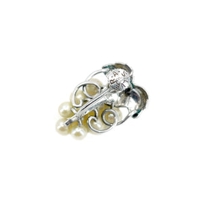 Vintage Grape Akoya Saltwater Cultured Pearl Screwback Engraved Leaf Earrings- Sterling Silver