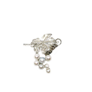 Grape Leaf Japanese Saltwater Akoya Pearl Brooch- Sterling Silver