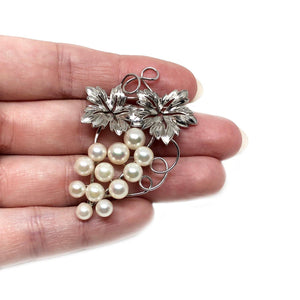 Cluster Grape Japanese Saltwater Akoya Cultured Pearl Brooch- Sterling Silver