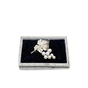Grape Leaf Japanese Saltwater Akoya Pearl Brooch- Sterling Silver