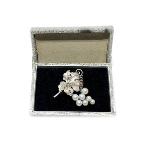 Grape Leaf Japanese Saltwater Akoya Pearl Brooch- Sterling Silver