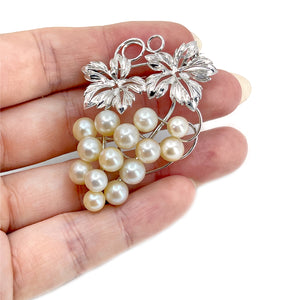 Vintage Large Grape Japanese Saltwater Akoya Cultured Pearl Engraved Brooch- Sterling Silver