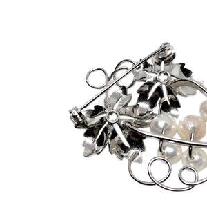 Cluster Grape Japanese Saltwater Akoya Cultured Pearl Brooch- Sterling Silver