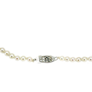 Natural Diamond Japanese Saltwater Cultured Akoya Graduated Pearl Vintage Necklace - 14K White Gold 16.50 Inch