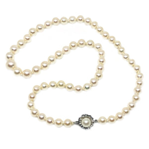 Blossom Mid-Century Cultured Akoya Pearl Strand - 14K White Gold 17.50 Inch - Vintage Valuable Pearls
