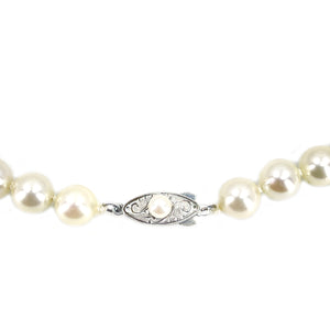 Vintage Art Deco Japanese Saltwater Cultured Akoya Pearl Graduated Necklace - Sterling Silver 24 Inch