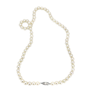 Vintage Art Deco Japanese Saltwater Cultured Akoya Pearl Graduated Necklace - Sterling Silver 24 Inch