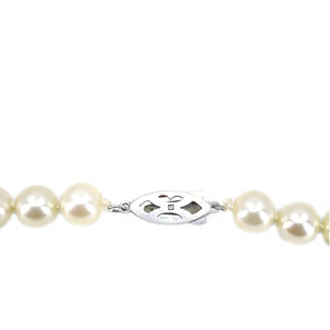 Vintage Art Deco Japanese Saltwater Cultured Akoya Pearl Graduated Necklace - Sterling Silver 24 Inch