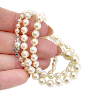 Nouveau Graduated Japanese Saltwater Cultured Akoya Pearl Strand - 14K White Gold 19 Inch