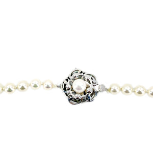High Quality Mid-Century Japanese Saltwater Akoya Cultured Pearl Graduated Vintage Necklace- Sterling Silver 20 Inch