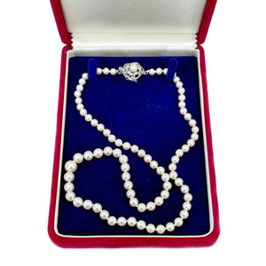 High Quality Mid-Century Japanese Saltwater Akoya Cultured Pearl Graduated Vintage Necklace- Sterling Silver 20 Inch