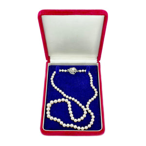 High Quality Mid-Century Japanese Saltwater Akoya Cultured Pearl Graduated Vintage Necklace- Sterling Silver 20 Inch