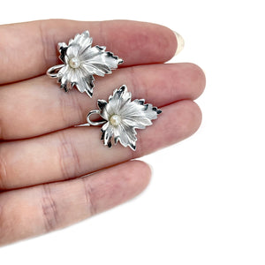 Maple Leaf Harry S. Bick Akoya Saltwater Cultured Pearl Screwback Earrings- Sterling Silver
