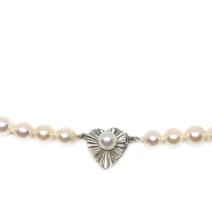 Heart Mid-Century Cultured Akoya Pearl Strand - 14K White Gold 25 Inch - Vintage Valuable Pearls