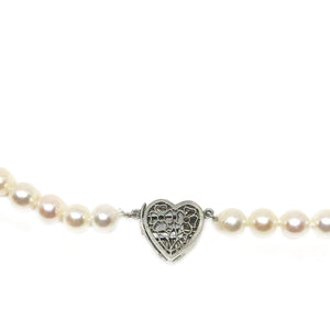 Heart Mid-Century Cultured Akoya Pearl Strand - 14K White Gold 25 Inch - Vintage Valuable Pearls