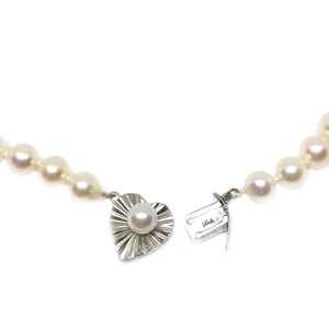 Heart Mid-Century Cultured Akoya Pearl Strand - 14K White Gold 25 Inch - Vintage Valuable Pearls