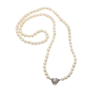 Heart Mid-Century Cultured Akoya Pearl Strand - 14K White Gold 25 Inch