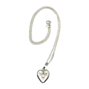 Heart Mid Century Japanese Cultured Akoya Pearl Pendant- Sterling Silver 15.00 Inch - Vintage Valuable Pearls
