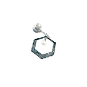 Hexagon Black Enamel Japan Akoya Saltwater Cultured Pearl Vintage Screwback Earrings- Sterling Silver