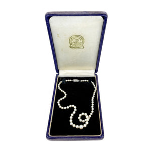International Designer Japanese Saltwater Akoya Cultured Pearl Engraved Graduated Vintage Strand- Sterling Silver 16 Inch
