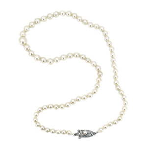 International Designer Japanese Saltwater Akoya Cultured Pearl Engraved Graduated Vintage Strand- Sterling Silver 16 Inch